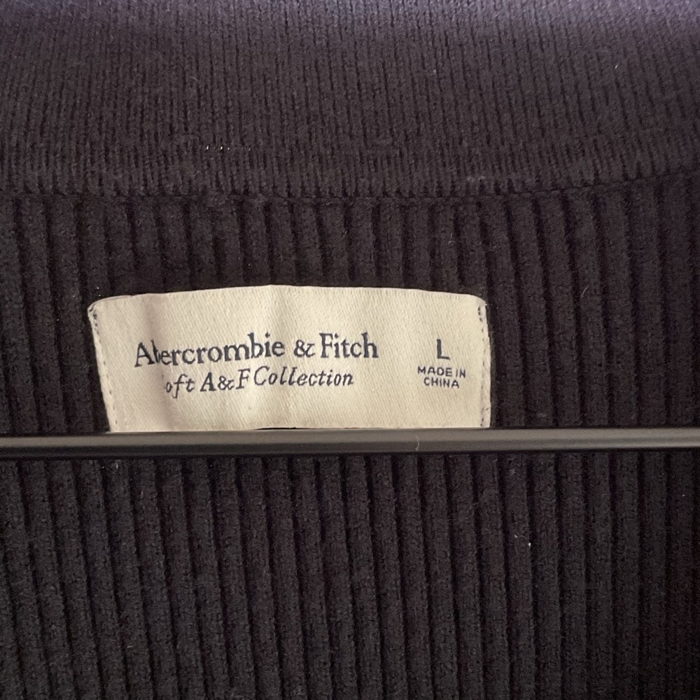 Abercrombie & Fitch Ribbed Midi Dress Black Button Front Stretch Size L - Picture 3 of 5